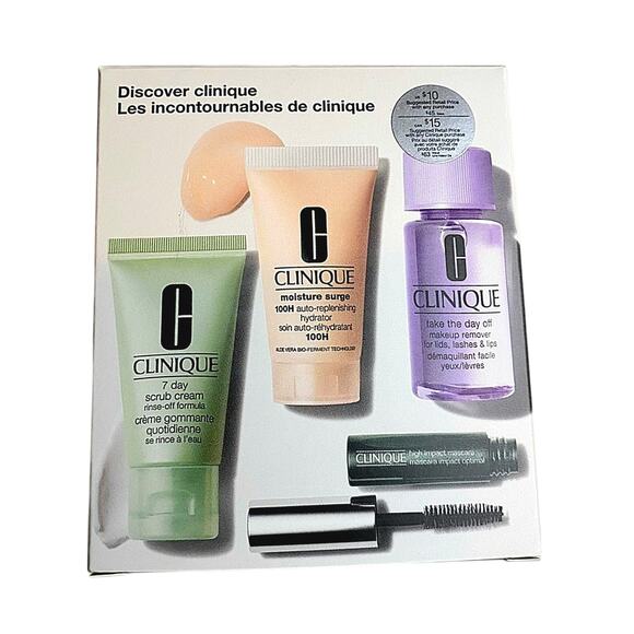 DISCOVER CLINIQUE SKINCARE MAKEUP SET 4-PIECE SCRUB, MOISTURE SURGE, MASCARA - Picture 3 of 3
